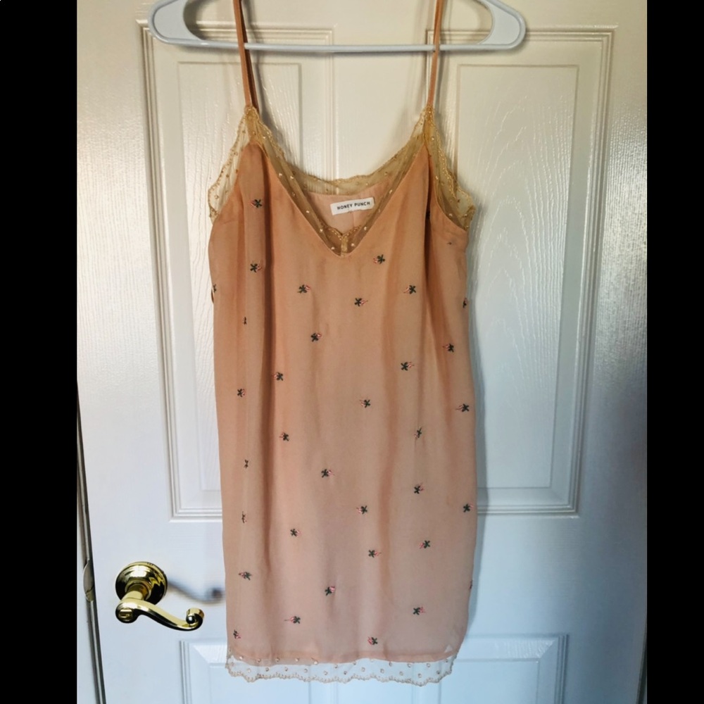 Tobi peach lace slip dress